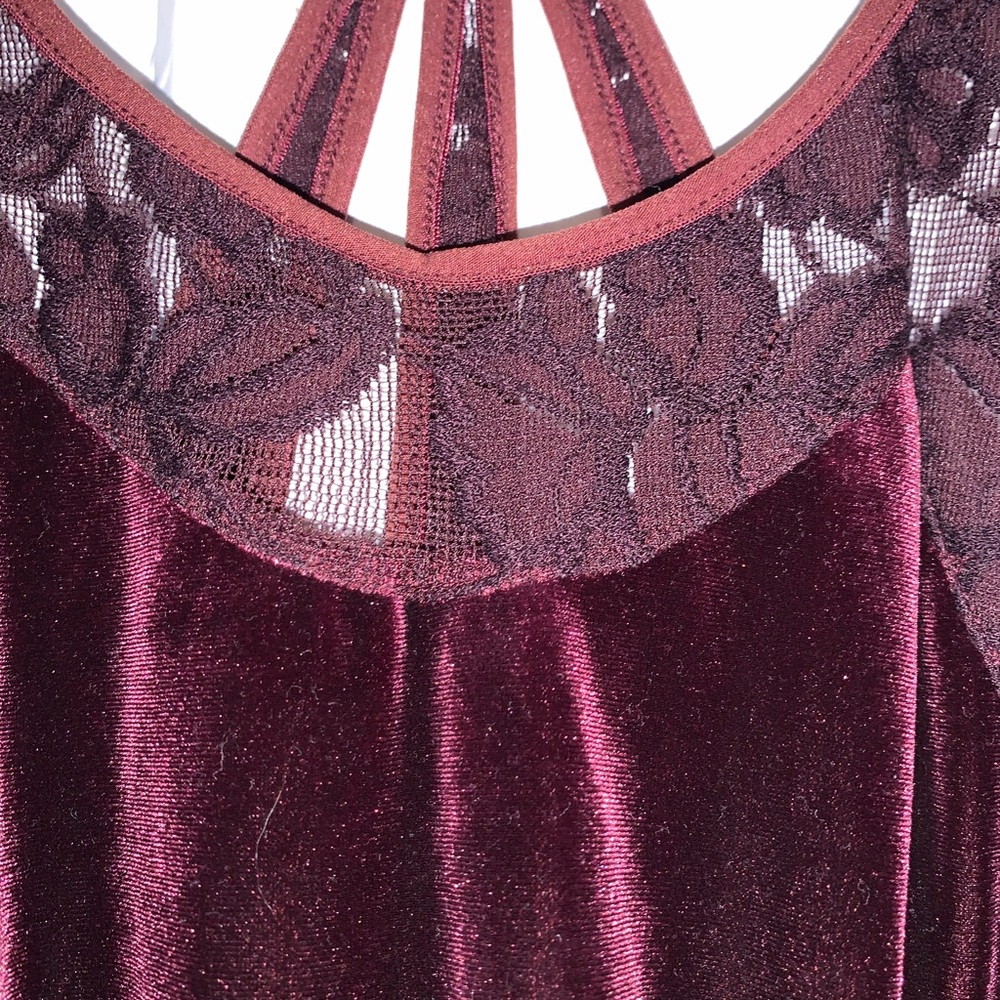 Free People Intimately Nightshade Velvet & Lace Halter Dress In Deep Cherry-NWT! - Picture 14 of 16